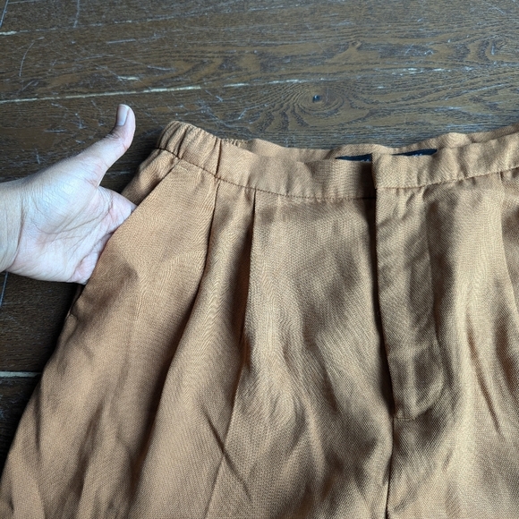 Zara Trouser Pants Camal Tan Womens size S Wide Leg Office Carrier High Waisted - Picture 5 of 8